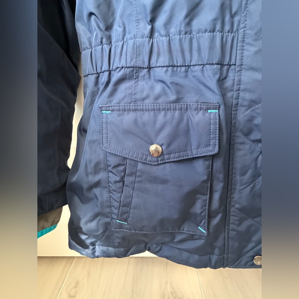 EUC Lands' End Girls Navy Sherpa Hooded Expedition Parka with Teal Trim, Size 14 - Picture 4 of 16